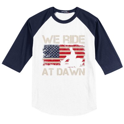 Fathers Day We Ride At Dawn Lawnmower USA Flag Mowing Baseball Sleeve Shirt