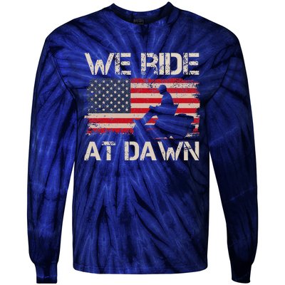 Fathers Day We Ride At Dawn Lawnmower USA Flag Mowing Tie-Dye Long Sleeve Shirt