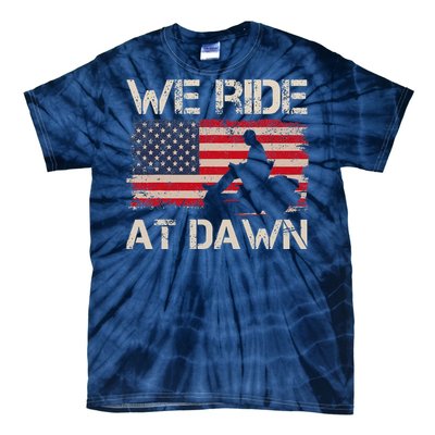 Fathers Day We Ride At Dawn Lawnmower USA Flag Mowing Tie-Dye T-Shirt