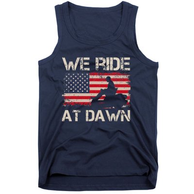 Fathers Day We Ride At Dawn Lawnmower USA Flag Mowing Tank Top