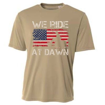 Fathers Day We Ride At Dawn Lawnmower USA Flag Mowing Cooling Performance Crew T-Shirt