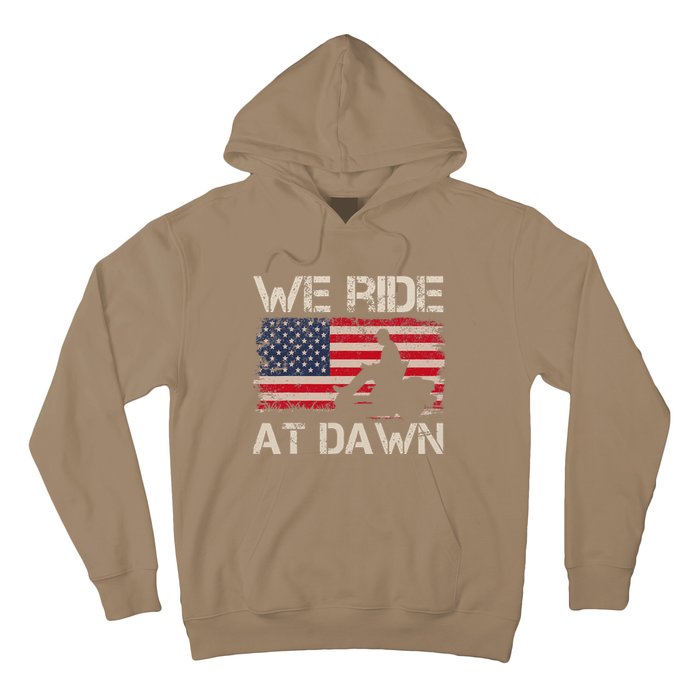 Fathers Day We Ride At Dawn Lawnmower USA Flag Mowing Hoodie