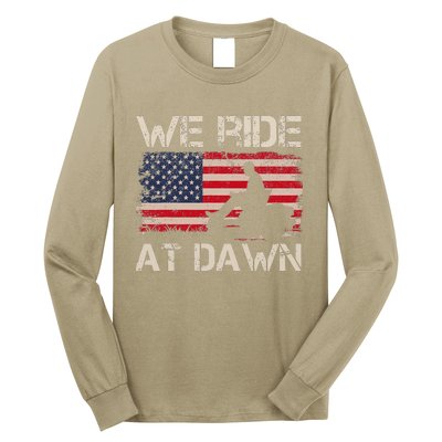 Fathers Day We Ride At Dawn Lawnmower USA Flag Mowing Long Sleeve Shirt