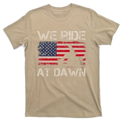 Fathers Day We Ride At Dawn Lawnmower USA Flag Mowing T-Shirt