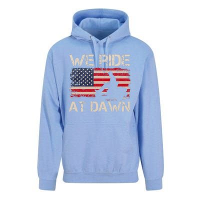 Fathers Day We Ride At Dawn Lawnmower USA Flag Mowing Unisex Surf Hoodie