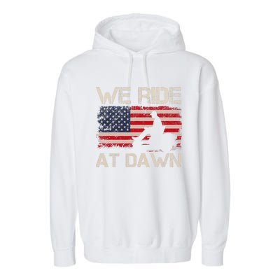 Fathers Day We Ride At Dawn Lawnmower USA Flag Mowing Garment-Dyed Fleece Hoodie