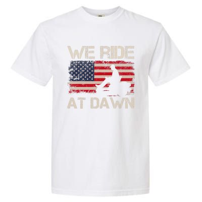 Fathers Day We Ride At Dawn Lawnmower USA Flag Mowing Garment-Dyed Heavyweight T-Shirt