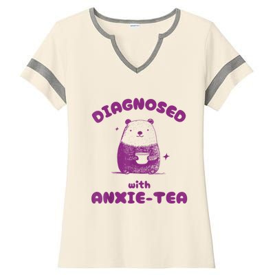 Funny Diagnosed With Anxiety Tea Ladies Halftime Notch Neck Tee