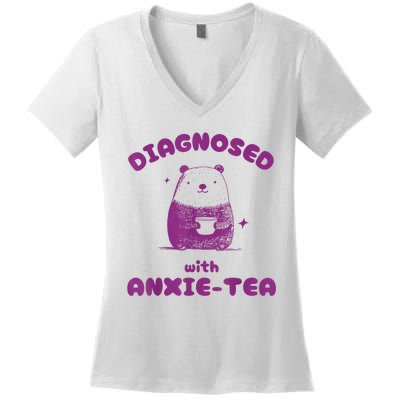 Funny Diagnosed With Anxiety Tea Women's V-Neck T-Shirt