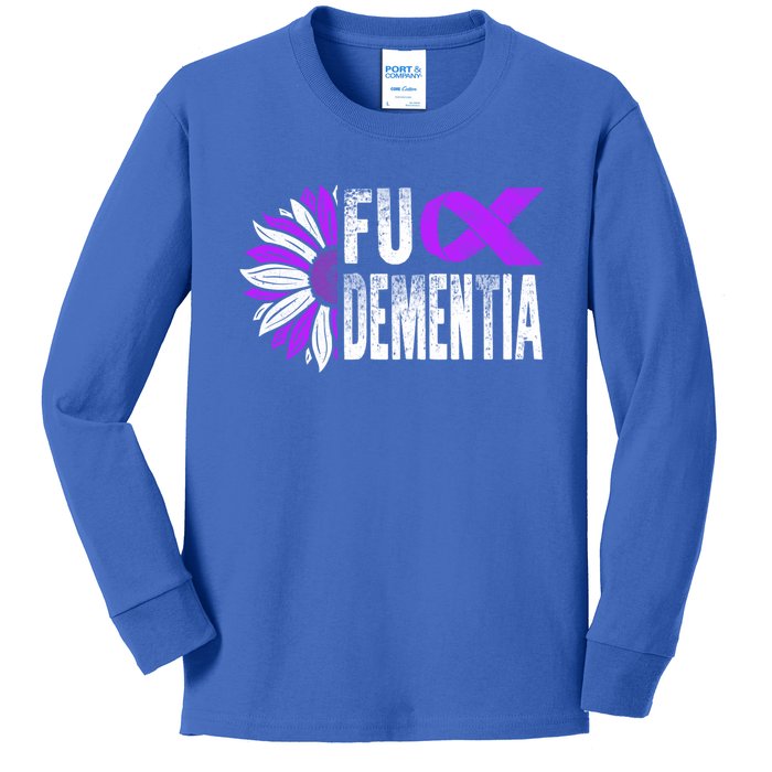 Fuck Detia Warrior Support Alzheimer's Awareness Ribbon Cute Gift Kids Long Sleeve Shirt