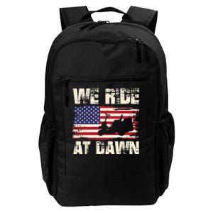 Father's Day We Ride At Dawn Lawnmower USA Flag Mowing Daily Commute Backpack