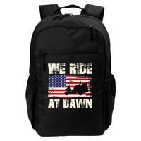 Father's Day We Ride At Dawn Lawnmower USA Flag Mowing Daily Commute Backpack