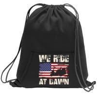 Father's Day We Ride At Dawn Lawnmower USA Flag Mowing Sweatshirt Cinch Pack Bag