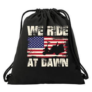 Father's Day We Ride At Dawn Lawnmower USA Flag Mowing Drawstring Bag