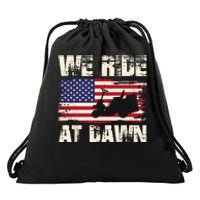 Father's Day We Ride At Dawn Lawnmower USA Flag Mowing Drawstring Bag