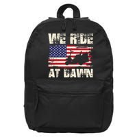 Father's Day We Ride At Dawn Lawnmower USA Flag Mowing 16 in Basic Backpack