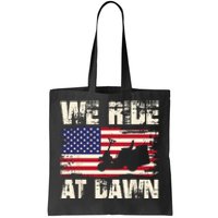 Father's Day We Ride At Dawn Lawnmower USA Flag Mowing Tote Bag