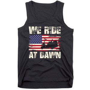 Father's Day We Ride At Dawn Lawnmower USA Flag Mowing Tank Top