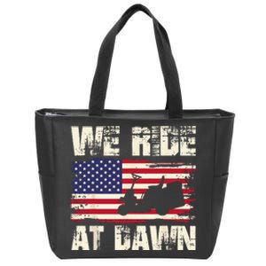 Father's Day We Ride At Dawn Lawnmower USA Flag Mowing Zip Tote Bag