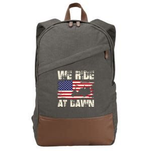 Father's Day We Ride At Dawn Lawnmower USA Flag Mowing Cotton Canvas Backpack