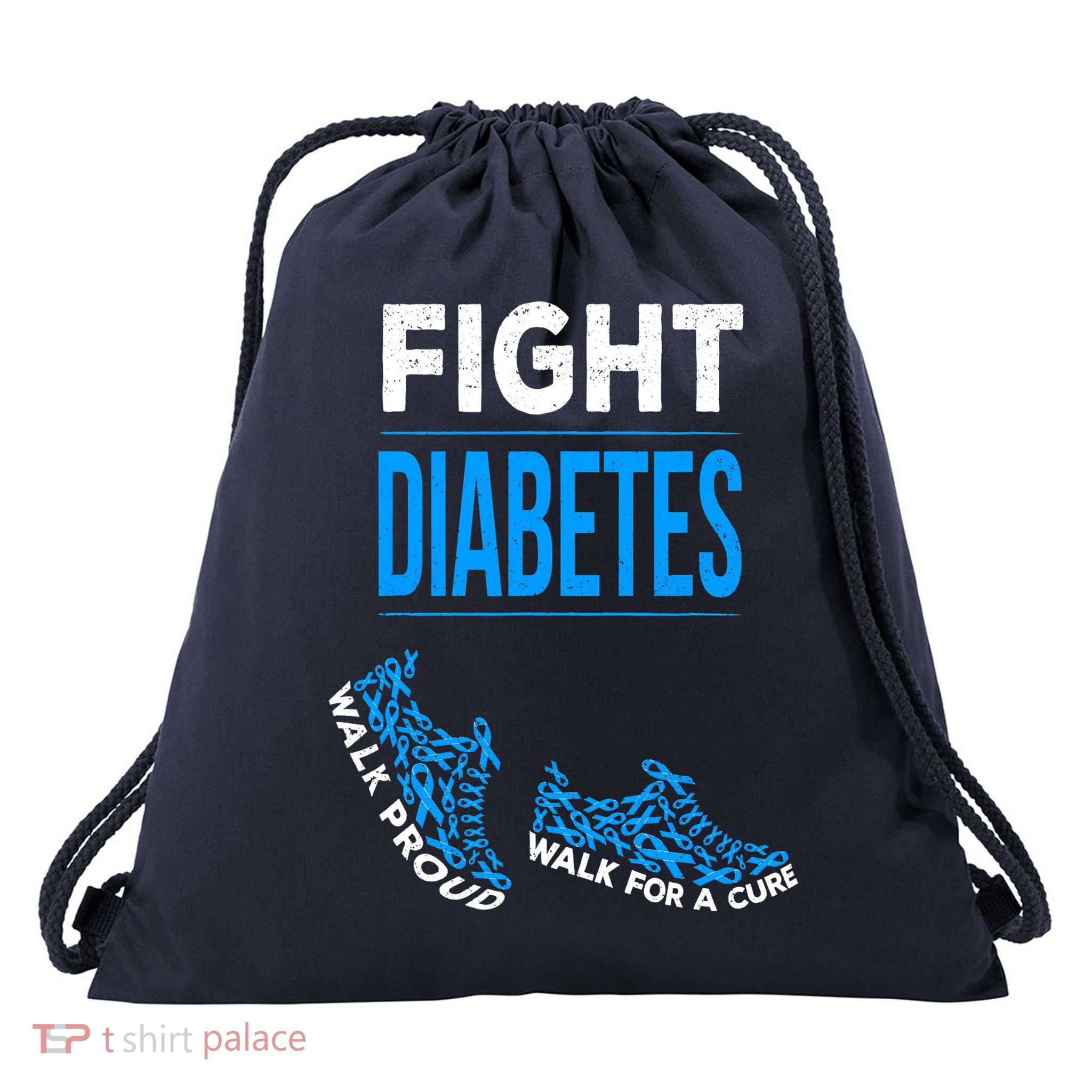 Fight Diabetes Walk For A Cure Awareness Ribbon T1D Type Drawstring Bag