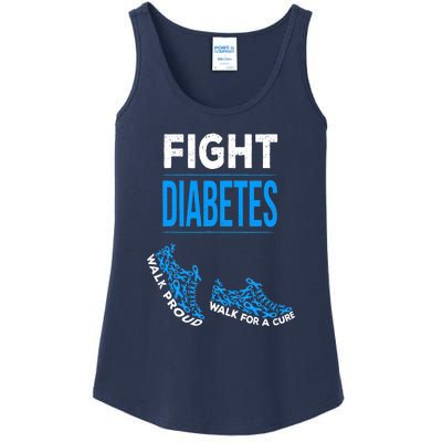 Fight Diabetes Walk For A Cure Awareness Ribbon T1D Type Ladies Essential Tank