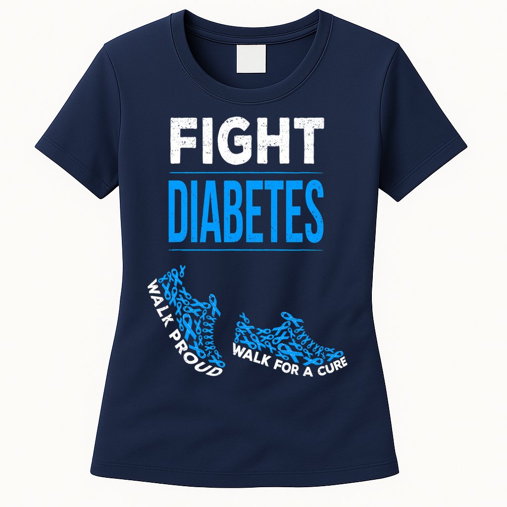 Fight Diabetes Walk For A Cure Awareness Ribbon T1D Type Womens T-Shirt