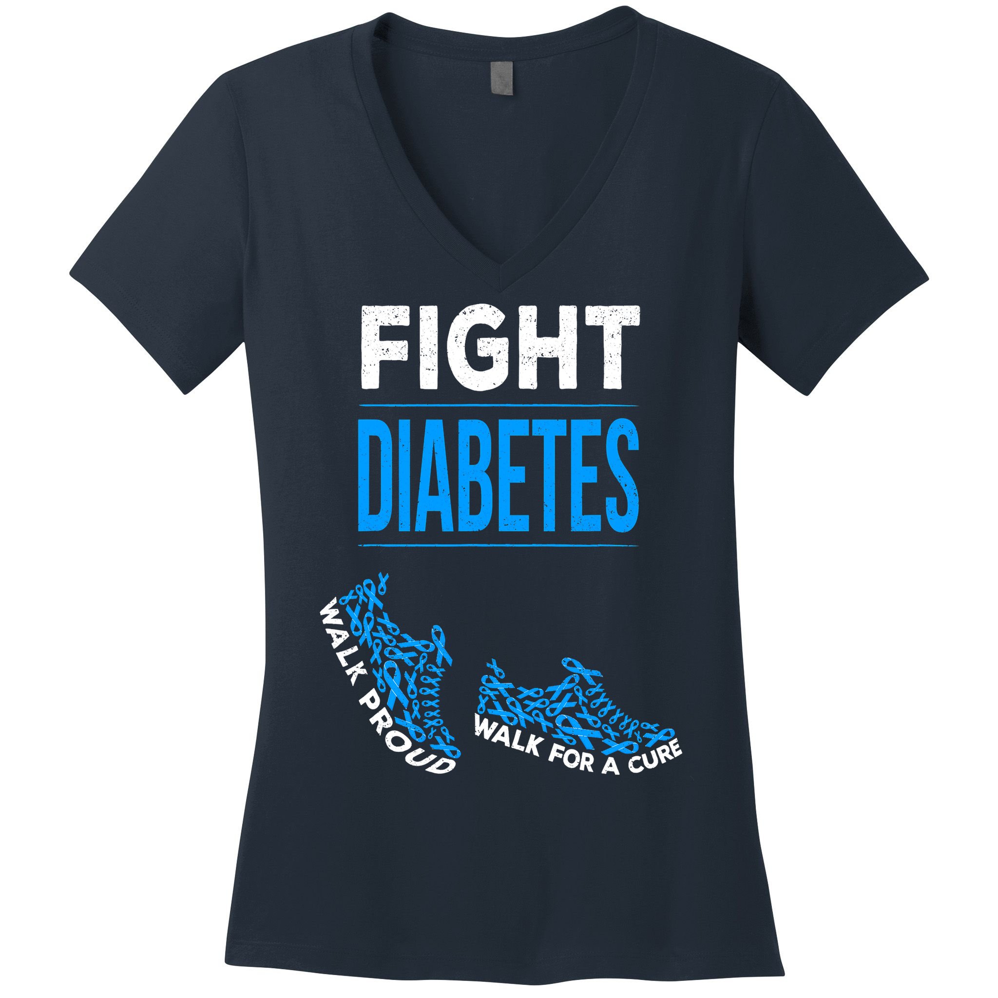 Fight Diabetes Walk For A Cure Awareness Ribbon T1D Type Women's V-Neck T-Shirt