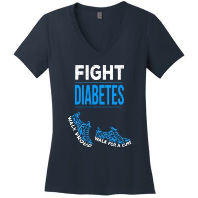 Fight Diabetes Walk For A Cure Awareness Ribbon T1D Type Women's V-Neck T-Shirt