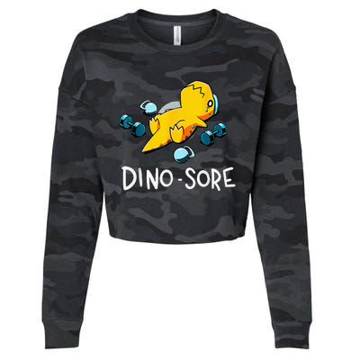 Funny Dinosaur Workout Gym Fitness Lifting Cute Dino Sore Cropped Pullover Crew