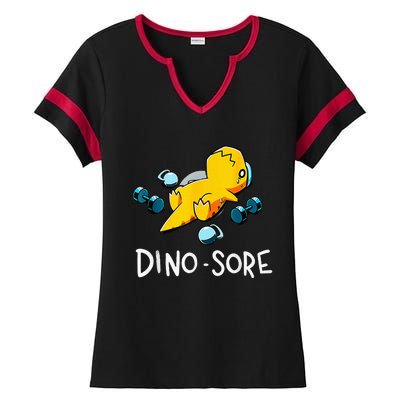 Funny Dinosaur Workout Gym Fitness Lifting Cute Dino Sore Ladies Halftime Notch Neck Tee