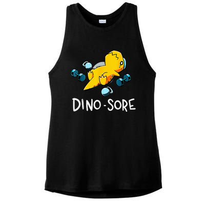 Funny Dinosaur Workout Gym Fitness Lifting Cute Dino Sore Ladies PosiCharge Tri-Blend Wicking Tank