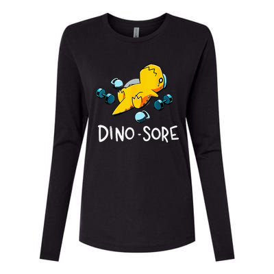 Funny Dinosaur Workout Gym Fitness Lifting Cute Dino Sore Womens Cotton Relaxed Long Sleeve T-Shirt