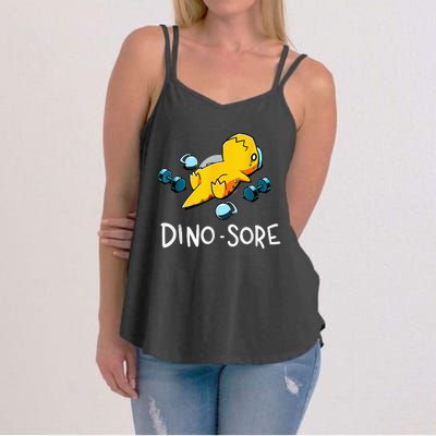 Funny Dinosaur Workout Gym Fitness Lifting Cute Dino Sore Women's Strappy Tank