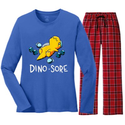 Funny Dinosaur Workout Gym Fitness Lifting Cute Dino Sore Women's Long Sleeve Flannel Pajama Set 