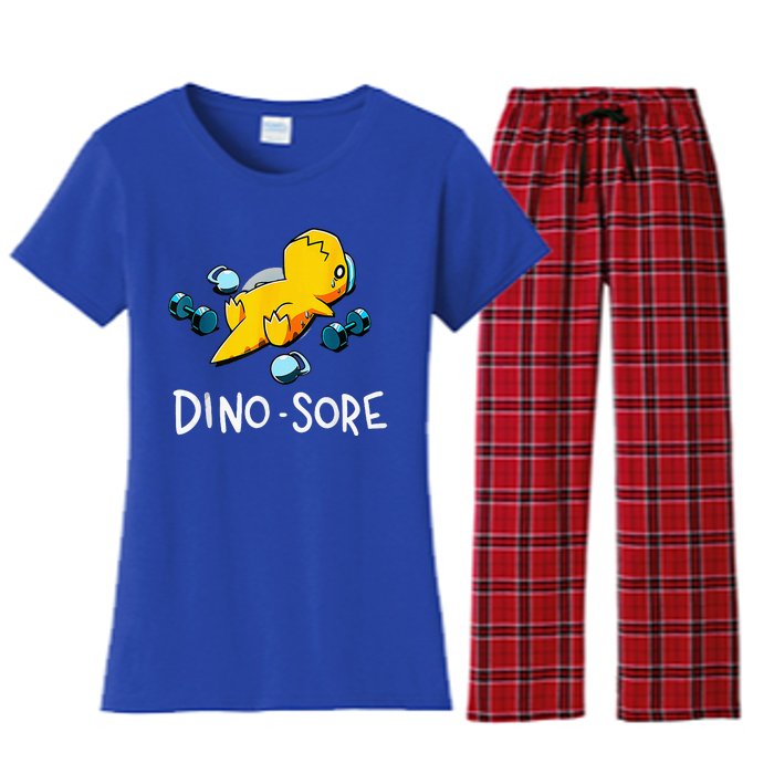 Funny Dinosaur Workout Gym Fitness Lifting Cute Dino Sore Women's Flannel Pajama Set