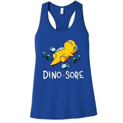 Funny Dinosaur Workout Gym Fitness Lifting Cute Dino Sore Women's Racerback Tank