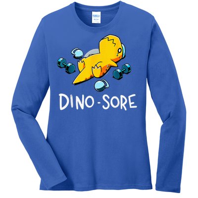 Funny Dinosaur Workout Gym Fitness Lifting Cute Dino Sore Ladies Long Sleeve Shirt