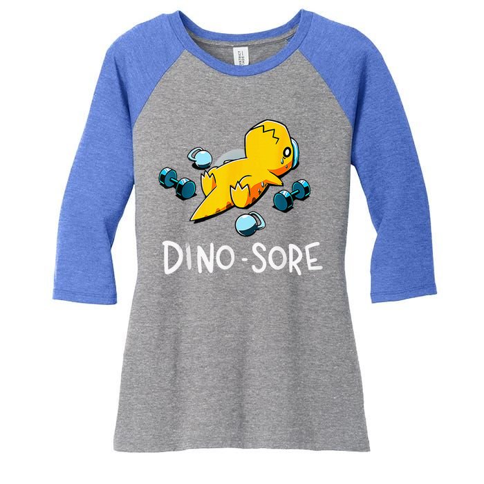 Funny Dinosaur Workout Gym Fitness Lifting Cute Dino Sore Women's Tri-Blend 3/4-Sleeve Raglan Shirt