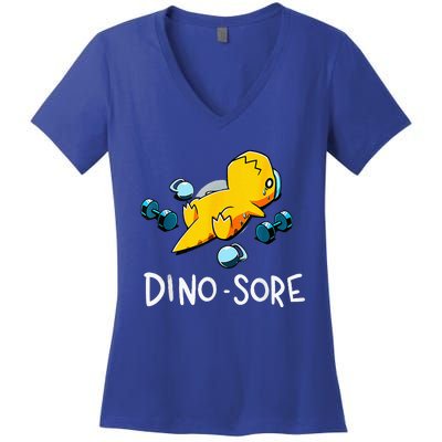 Funny Dinosaur Workout Gym Fitness Lifting Cute Dino Sore Women's V-Neck T-Shirt