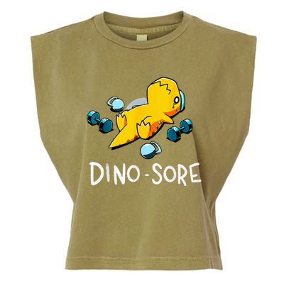 Funny Dinosaur Workout Gym Fitness Lifting Cute Dino Sore Garment-Dyed Women's Muscle Tee