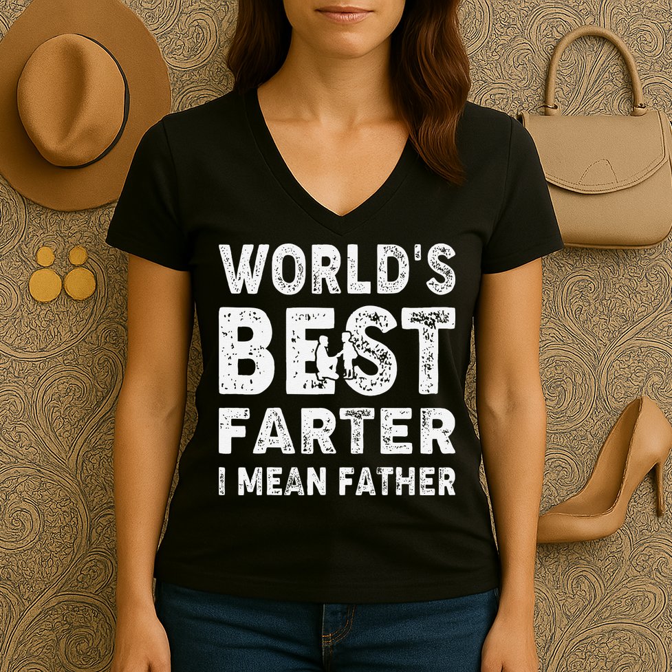 Father's Day World's Best Farter I Mean Father Women's V-Neck T-Shirt