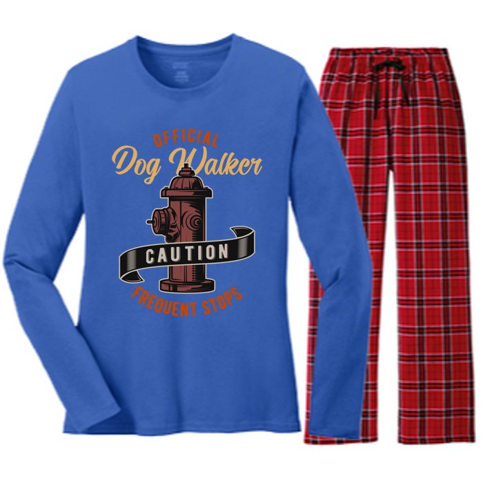 Funny Dog Walker Gift Graphic Walking The Dogs Funny Gift Women's Long Sleeve Flannel Pajama Set 