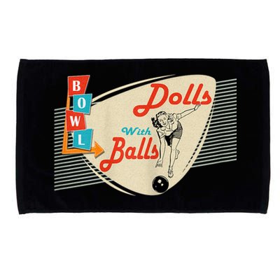 Funny Dolls With Balls Vintage Gift Funny Retro Matching Bowling Team Gift Microfiber Hand Towel