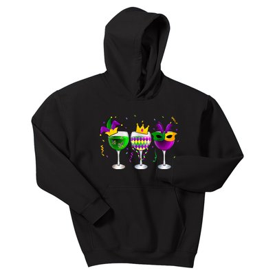 Funny Drinking Wine Mardi Gras Glass Of Wine Kids Hoodie