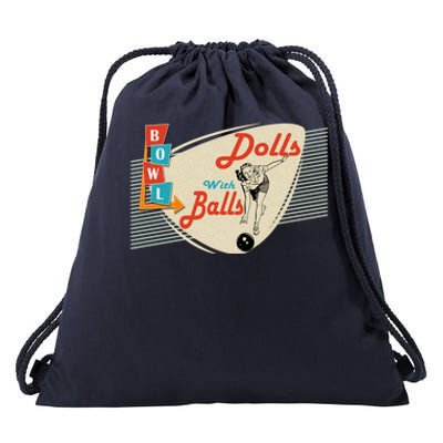 Funny Dolls With Balls Vintage Gift Funny Retro Matching Bowling Team Gift Drawstring Bag