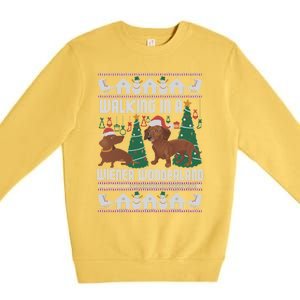 Funny Dachshund Walking In A Wiener Wonderland Family Pets Great Gift Premium Crewneck Sweatshirt