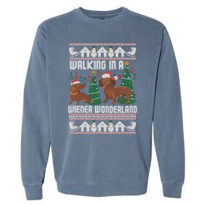 Funny Dachshund Walking In A Wiener Wonderland Family Pets Great Gift Garment-Dyed Sweatshirt