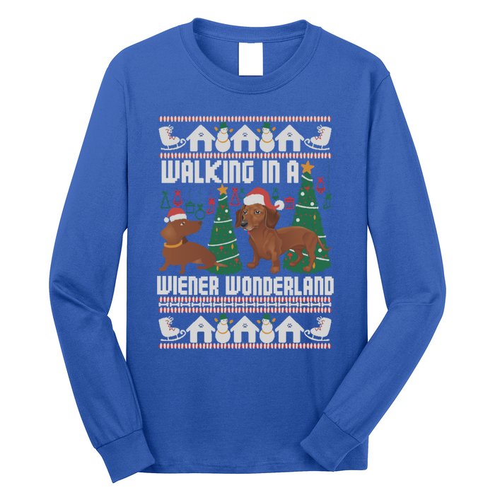 Funny Dachshund Walking In A Wiener Wonderland Family Pets Great Gift Long Sleeve Shirt