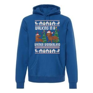 Funny Dachshund Walking In A Wiener Wonderland Family Pets Great Gift Premium Hoodie